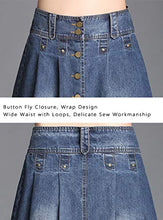 Load image into Gallery viewer, VNDFLAG Button Front Denim Skirts for Women Knee Length A-Line Pleated Wrap Midi Blue Jean Skirt Size S