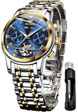 Load image into Gallery viewer, OLEVS Automatic Watch for Men Self Winding Mechanical Waterproof Stainless Steel Strap Blue Face Classic Tourbillon Wrist Watches-1
