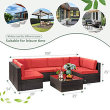 Load image into Gallery viewer, Devoko 7 Pieces Outdoor Sectional Sofa Patio Furniture Sets Manual Weaving Wicker Rattan Patio Conversation Sets with Cushion and Glass Table (Red)