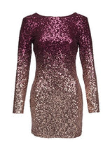 Load image into Gallery viewer, Glam and Gloria Womens Ombre Glitter Sequin Longsleeve Cocktail Dress – Size M