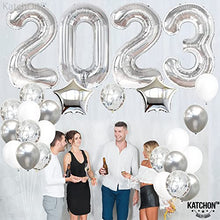 Load image into Gallery viewer, Huge, Silver 2023 Balloons Set - 40 Inch, 2023 Balloons Numbers, Confetti Balloons | Silver NYE Balloons, Happy New Year Decorations 2023 | New Years Eve Party Supplies 2023 for NYE Decorations 2023