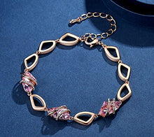 Load image into Gallery viewer, Leafael Wish Stone Link Charm Bracelet with Vintage Pink Birthstone Crystal for October, Rose Gold Plated, 7"+2"
