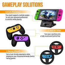 Load image into Gallery viewer, Switch Accessories Bundle - Orzly Geek Pack for Nintendo Switch: Case & Screen Protector, Joycon Grips & Racing Wheels, Switch Controller Charge Dock, Comfort Grip Case & More - JetBlack