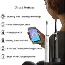 Load image into Gallery viewer, Sonic Bluetooth Rechargeable Electronic Toothbrush – 5 Modes – App Control – Smart Timer – Wireless Charging – Orthodontic Portable Power Toothbrush – 2 Replacement Dupont Brush Heads (White)