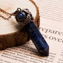 Load image into Gallery viewer, Bivei Retro Antique Brass Chakra Necklace Hexagonal Prism Gemstone Quartz Crystal Stone Healing Pendant(Sodalite)