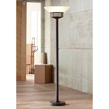 Load image into Gallery viewer, Light Blaster Modern Retro Torchiere Floor Lamp Warm Bronze White Frosted Glass Bowl Shade for Living Room Bedroom Uplight - Possini Euro Design