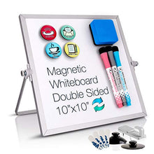 Load image into Gallery viewer, Small Dry Erase White Board - Desktop Whiteboard 10"X10" with Stand, 3 Markers, 4 Magnets & Eraser - Tabletop Double-Sided Portable Mini White Board Easel for Office Desk, Kids Home School Students