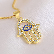 Load image into Gallery viewer, KOMI Hamsa Necklace Hand of Fatima Evil Eye Necklace 18K Gold Plated CZ Cubic Zirconia Necklace Evil Eye Pendant Necklace Minimalist Amulet Necklaces for Women