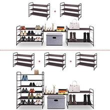 Load image into Gallery viewer, Simple Trending 3-Tier Stackable Shoe Rack, Expandable & Adjustable Fabric Shoe Shelf Storage Organizer, Bronze