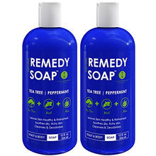 Load image into Gallery viewer, Remedy Soap Tea Tree Body Wash - Pack of 2 | Helps Wash Away Body Odor, Soothe Athlete's Foot, Ringworm, Jock Itch, Yeast Infections and Skin Irritations | Shower Gel for Women/Men | 100% Natural with Tea Tree Oil, Mint & Aloe (12 oz)