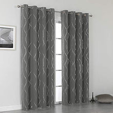 Load image into Gallery viewer, SMILE WEAVER Grey Blackout Curtains for Living Room Silver Wave Line with Star Print Blocking Room Darkening Thermal Insulated Window Drapes for Bedroom/Sliding Glass Door 2 Panels Gray/52Wx84L