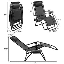 Load image into Gallery viewer, Tuoze Zero Gravity Chairs Adjustable Outdoor Folding Lounge Patio Chairs with Pillow Recliners for Poolside, Beach, Yard Set of 2 (Black)