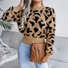 Load image into Gallery viewer, Women's Jumper Sweater Long Sleeve Knitwear Fashionable Leopard Print Casual Knit Slim Fit Hem Women Knitted Tops(L-Khaki)