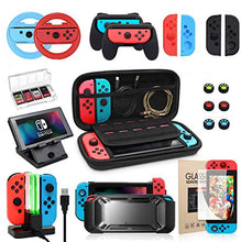 Load image into Gallery viewer, Switch Accessories Bundle, Kit with Carrying Case, Protective Case with Screen Protector, Compact Playstand,Game Case, Joystick Cap, Charging Dock, Grip and Steering Wheel for Nintendo Switch(10-in-1)
