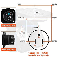 Load image into Gallery viewer, Bundle |WELLUCK 15 Amp 125V AC Power Inlet Port Plug with Integrated 18" Extension Cord, NEMA 5-15 RV Flanged Inlet with Waterproof & Back Cover, 2 Pole 3-Wire Shore Power Plug for Boat