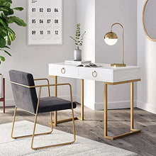 Load image into Gallery viewer, Nathan James 53301 Leighton Two-Drawer Home Office Computer Desk Vanity Table, Wood and Metal, White/Gold