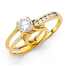 Load image into Gallery viewer, TWJC 14k Yellow Gold Solid Engagement Ring & Wedding Band Set - Size 7.5