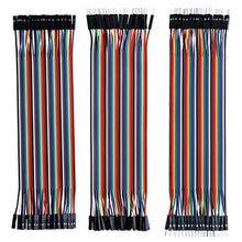 Load image into Gallery viewer, ELEGOO 120pcs Multicolored Dupont Wire 40pin Male to Female, 40pin Male to Male, 40pin Female to Female Breadboard Jumper Wires Ribbon Cables Kit Compatible with Arduino Projects