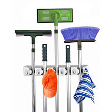 Load image into Gallery viewer, Home- It Mop and Broom Holder, 5 Position with 6 Hooks Garage Storage Holds up to 11 Tools, Storage Solutions for Broom Holders, Garage Storage Systems Broom Organizer for Garage Shelving Ideas
