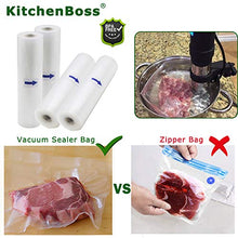 Load image into Gallery viewer, KitchenBoss Vacuum Sealer Rolls Bag, 6 Pack 8"x16.5' and 11"x16.5' Food Saver Bag Rolls with Cutter Box,Sous Vide Roll Bag(100 feet) Works with FoodSaver Sealers