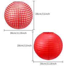 Load image into Gallery viewer, Blulu Picnic Party Decorations Paper Lanterns Round Hanging Lanterns Picnic Party Lanterns for Summer Barbecue Birthdays Holidays Picnic Party Supplies (White and Red Plaid, Pure Red, 6 Pieces)