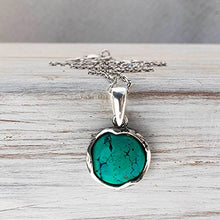 Load image into Gallery viewer, 925 Sterling Silver Turquoise Necklace - Dainty 12mm Round Gemstone Pendant, December Birthstone, Delicate Handmade Jewelry, Vintage Antique Everyday Jewel, Perfect Gift for Classy Women