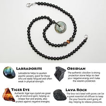 Load image into Gallery viewer, Healing Crystal Labradorite Beads Necklace, Genuine Tiger Eye Obsidian Lava Rock Labradorite Stone Pendant for Men Women, Protection Spiritual Amulet Necklace for Balance Meditation