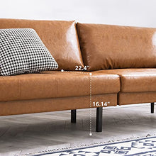 Load image into Gallery viewer, Vonanda Faux Leather Sofa Couch, Mid-Century 73 Inch 3-Seater Sofa with 2 Bolster Pillows and Hand-Stitched Comfort Cushion Sofas Couches for Living Room, Caramel