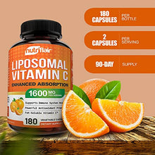 Load image into Gallery viewer, NutriFlair Liposomal Vitamin C 1600mg, 180 Capsules - High Absorption, Fat Soluble VIT C, Antioxidant Supplement, Higher Bioavailability Immune System Support & Collagen Booster, Non-GMO, Vegan Pills