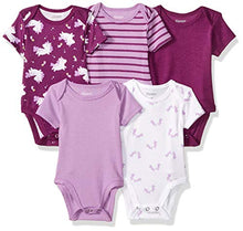 Load image into Gallery viewer, Hanes unisex baby Ultimate Flexy 5 Pack Short Sleeve Bodysuits Bodystocking, Purple Fun, 6-12 Months US