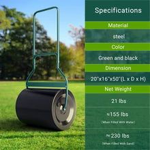 Load image into Gallery viewer, ARNOT Lawn Roller, Heavy-Duty Garden Drum Roller Push/Tow Behind Water/Sand Filled Roller for Park, Garden, Yard, Ball Field, 16x20-Inch, Black, 60L/ 16 Gallons