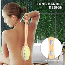 Load image into Gallery viewer, Metene Bamboo Body Brush with Stiff and Soft Natural Bristles, Back Scrubber for Shower with Long Handle, Dual-sided Brush Head for Wet or Dry Brushing, Exfoliating Skin and Clean the Body Easily