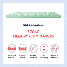 Load image into Gallery viewer, Best Price Mattress 1.5 Inch 5-Zone Memory Foam Mattress Topper, Calming Aloe Vera Infusion, CertiPUR-US Certified, Twin