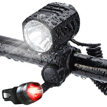 Load image into Gallery viewer, Super Bright Bike Light USB Rechargeable, Te-Rich 1200 Lumens Waterproof Road/Mountain Bicycle Headlight and LED Taillight Set with 4400 mAh Battery