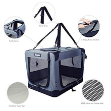 Load image into Gallery viewer, JESPET Soft Dog Crates Kennel for Pets, 3 Door Soft Sided Folding Travel Pet Carrier with Straps and Fleece Mat for Dogs, Cats, Rabbits, Grey Blue & Beige (26" L x 20" W x 20" H, Grey)