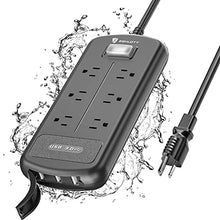 Load image into Gallery viewer, ESHLDTY USB Outdoor Power Strip, 6 FT Waterproof Extension Cord with 6 Outlets and 3 USB Ports, Wall Mountable for Outdoor and Indoor