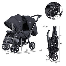 Load image into Gallery viewer, BABY JOY Double Baby Stroller, Foldable Double Seat Tandem Stroller with Adjustable Backrest, Push Handle and Footrest, Lockable Wheels, 5 Points Safety Belts (Black)