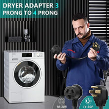 Load image into Gallery viewer, BOEEMI 4 Prong New Electric Dryer Plug Male to 3-Prong Old Dryer Receptacle Female Connector Adapter, NEMA 14-30P to 10-30R 4-Prong Dryer Outlet Adapter, 30A 125/250V 1.5FT, UL Compliant