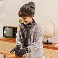 Load image into Gallery viewer, accsa Kid Boy Beanie Camo Reflective Knit Hat Gloves Scarf Set Grey Age 1-3