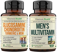 Load image into Gallery viewer, Vimerson Health Glucosamine Chondroitin Turmeric MSM + Men’s Multivitamin 2-Bottle Supplement Bundle for Him. Joint Health, Inflammatory Response, Immune Support, Antioxidant Properties