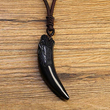Load image into Gallery viewer, COAI Reiki Healing Wolf Tooth Black Obsidian Genuine Stones Pendant Necklace for Men