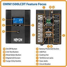 Load image into Gallery viewer, Tripp Lite OMNI1500LCDT 1500VA UPS Battery Back Up AVR LCD Display 10 Outlets 120V 810W Tel & Coax Protection USB, 3 Year Warranty & $250,000 Insurance, Black