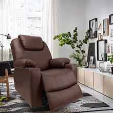 Load image into Gallery viewer, Furgle Power Lift Recliner Chair Faux Leather Electric with Massage Heat and Vibration for Elderly Living Room Lounge Massage Sofa with 2 Remotes Side Pockets and Cup Holders TUV Certified - Brown