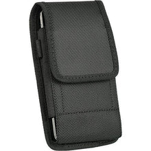 Load image into Gallery viewer, Samsung Galaxy J3 , Galaxy Amp Prime , Galaxy J3 Eclipse , Amp Prime 2/Express Prime 2/Sol 2/J3 2017/J3 Mission , Rugged Pouch Case Holster Black Nylon Canvas Flap with Steel Metal Belt Clip