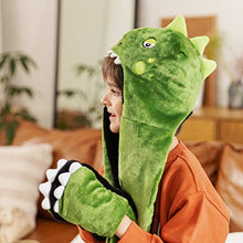Load image into Gallery viewer, accsa Kid Girl 3-in-1 Hoodie Hat with Long Paw Scarf Mitten Combo Green 6-14Y