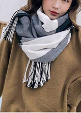 Load image into Gallery viewer, Wander Agio Women's Fashion Scarves Long Shawl Winter Thick Warm Knit Large Scarf Plaid Rough Black Camel 25