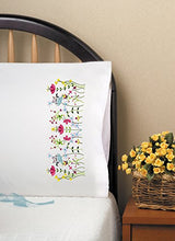 Load image into Gallery viewer, Tobin Stamped Pillowcases, Cats in Flowers, 20" x 30" Embroidery Kit, white