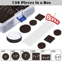 Load image into Gallery viewer, Furniture Pads 136 Pieces Pack Self Adhesive Felt Pad Brown Felt Furniture Pads 5mm Thick Anti Scratch Floor Protectors for Chair Legs Feet with Case and 30 Rubber Bumpers for Hardwood Tile Wood Floor