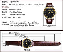 Load image into Gallery viewer, OLEVS Couples Leather Watches for Men and Women Lover Wedding Gifts Set of 2,His and Hers Business Casual Dress Black Dial Day Date Analog Quartz Wrist Watch Waterproof Luminous with Retro Band Brown