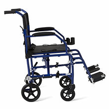 Load image into Gallery viewer, Medline Ultralight Transport Wheelchair with 19” Wide Seat, Folding Transport Chair with Permanent Desk-Length Arms, Blue Frame